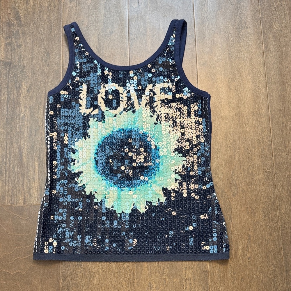 Justice Blue Sequin LOVE Tank Top